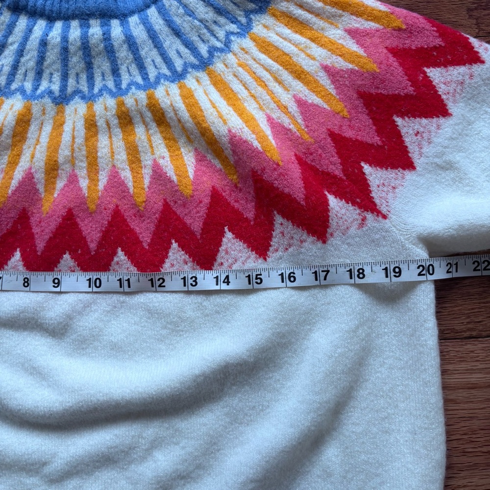 French Connection Ivory Sweater Women’s Sz Med Stretch Knit Colorful Design - Picture 6 of 7